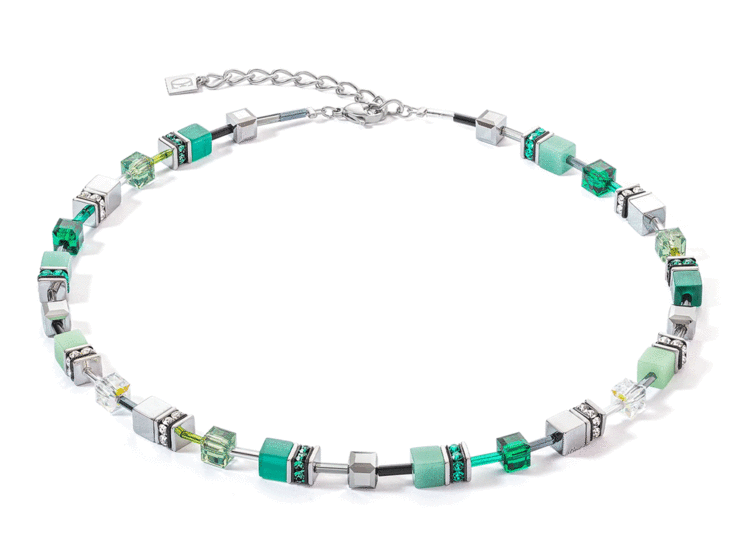 Coeur de Lion GeoCUBE® Iconic Necklace Silver-Green 2838/10-0500