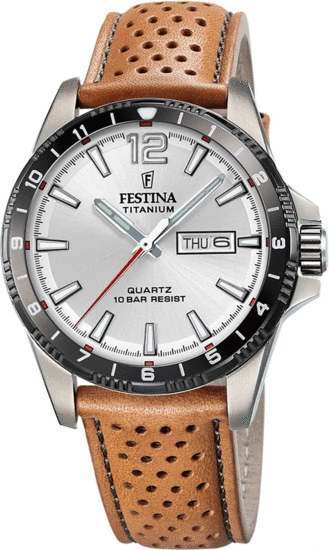 FESTINA MEN'S SILVER TITANIUM LEATHER WATCH BRACELET 20699/1