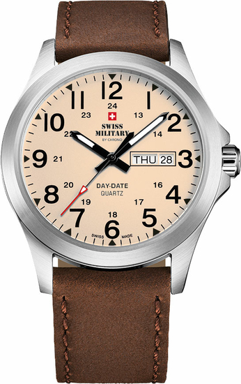 SWISS MILITARY BY CHRONO Day-Date Quartz Leather Watch SMP36040.29