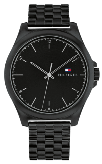 TOMMY HILFIGER BLACK IONIC-PLATED STAINLESS STEEL BRACELET WATCH 1710613