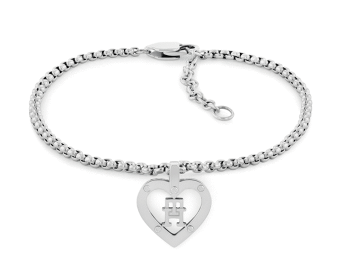 Tommy Hilfiger Monogram Heart Silver-Tone Bracelet 2780920