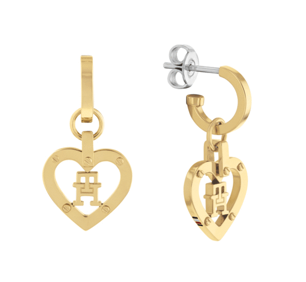 Tommy Hilfiger Gold-Plated TH Monogram Heart Earrings 2780924